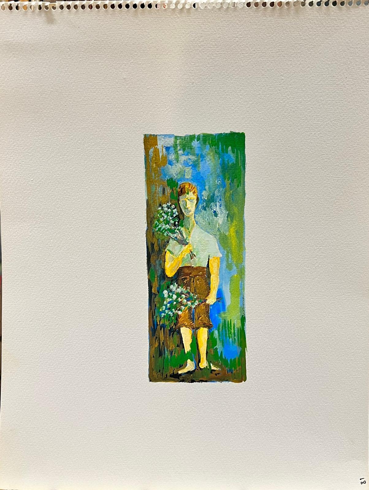 Pittura modernista/cubista degli anni '50 - Ragazzo con fiori - Painting di Bernard Labbe