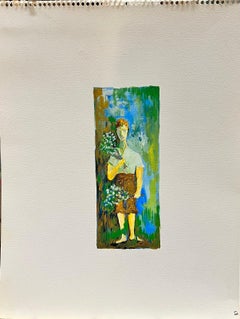 1950's Modernist/ Cubist Painting - Boy With Flowers