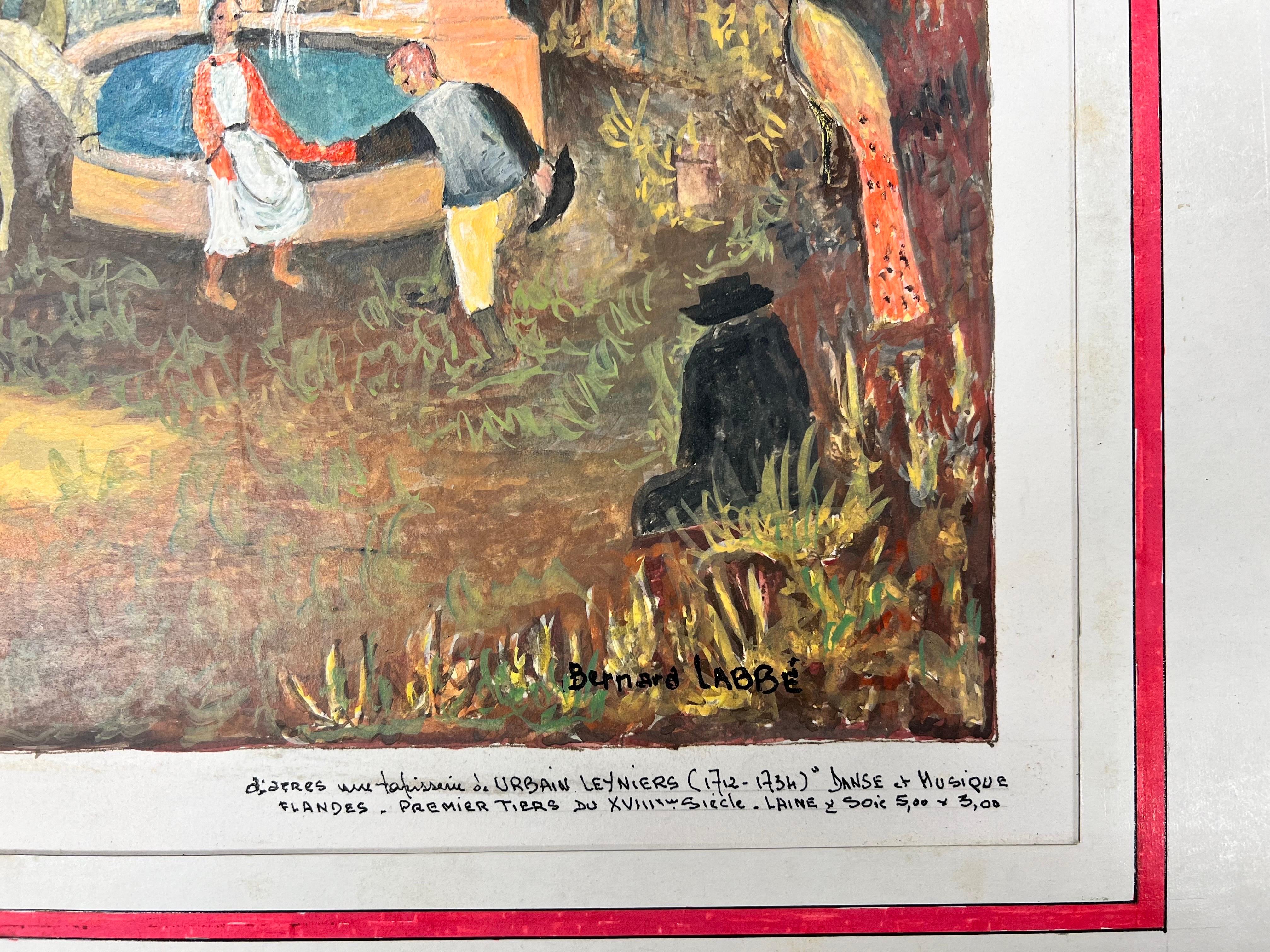 Peinture moderniste/ cubiste des années 1950 - Figures animées dans la forêt en vente 2
