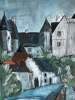 Modernistisches/kubistisches Gemälde aus den 1950er Jahren - Bewölkte Stadtlandschaft