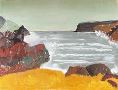 Vintage 1950's Modernist/ Cubist Painting - Crashing Wave Landscape