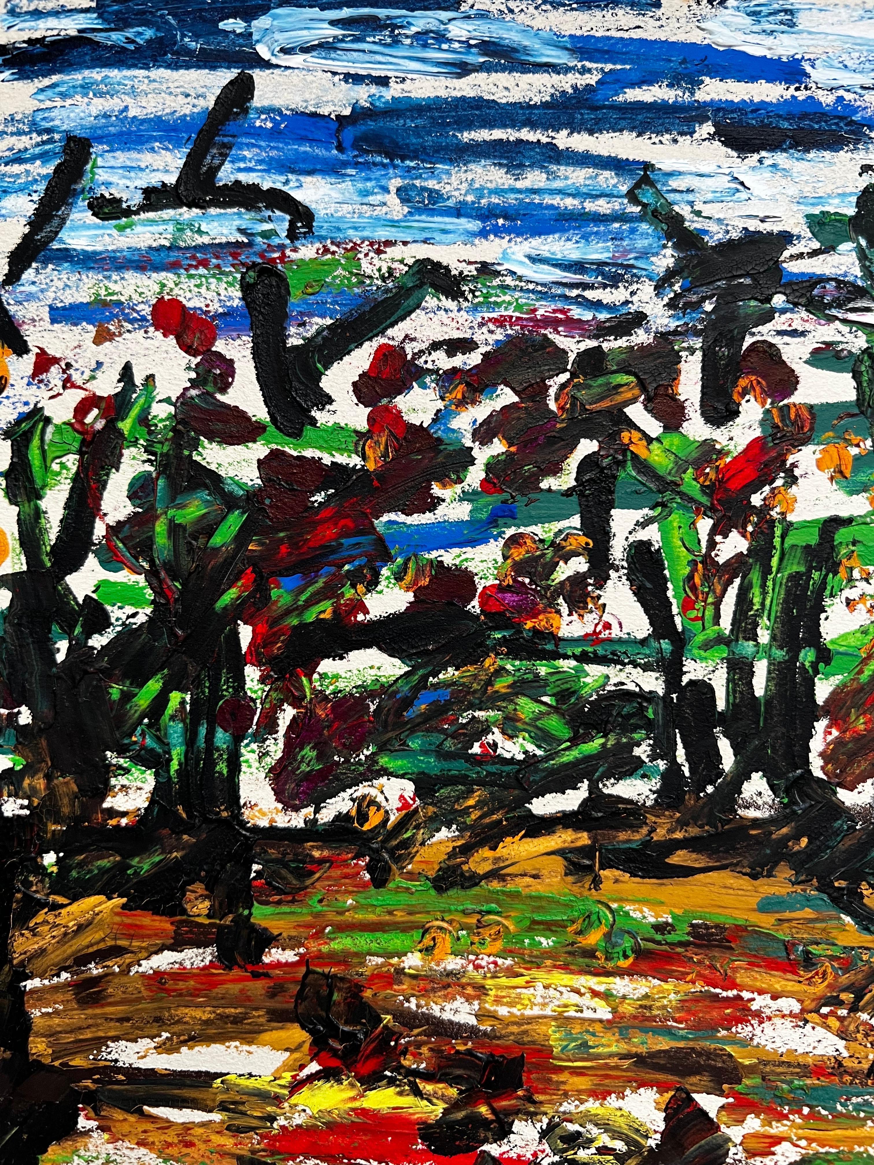 Pintura modernista/cubista de los años 50 - Paisaje de puntos - Painting de Bernard Labbe