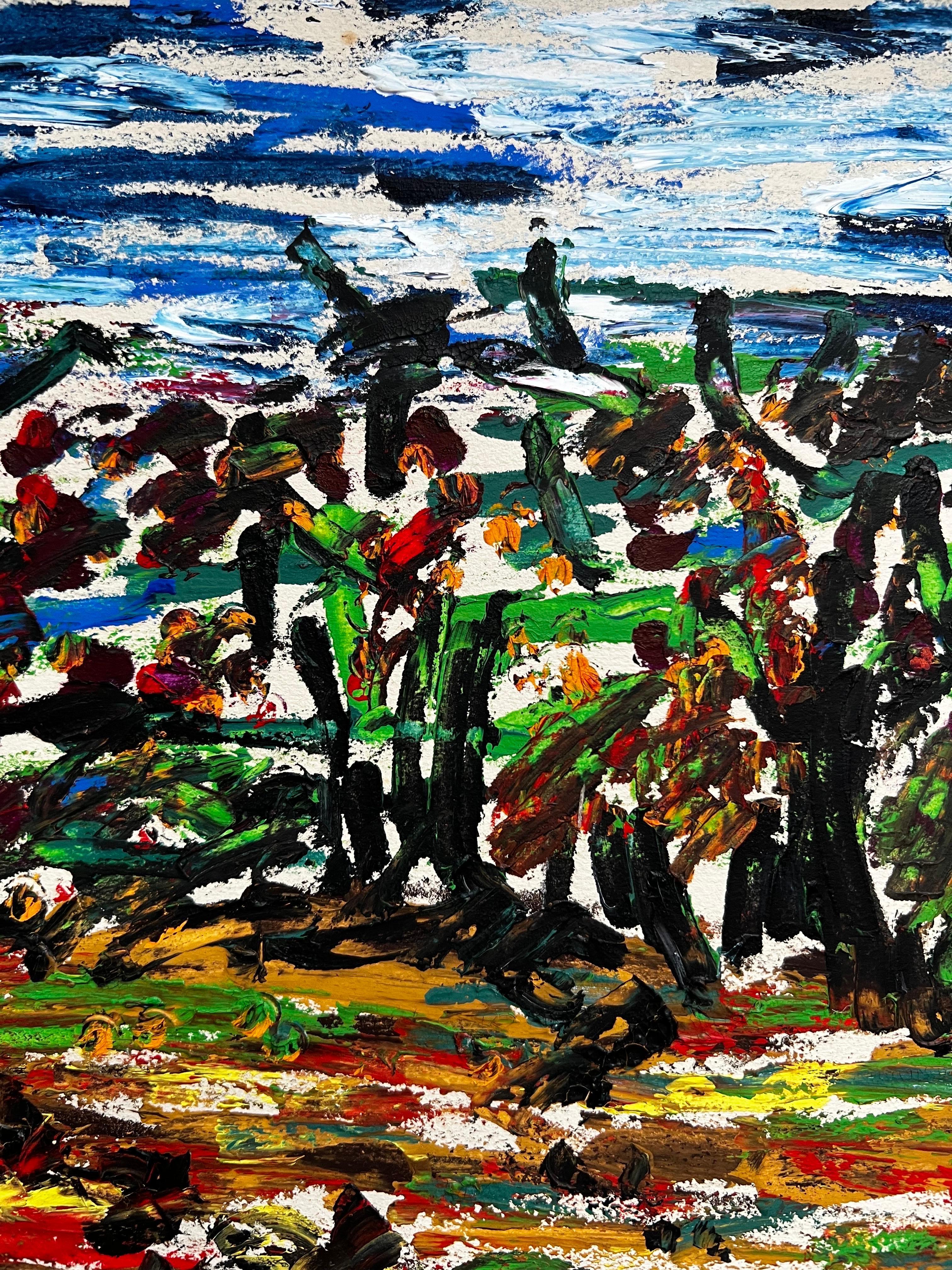 Pintura modernista/cubista de los años 50 - Paisaje de puntos - Painting Moderno de Bernard Labbe