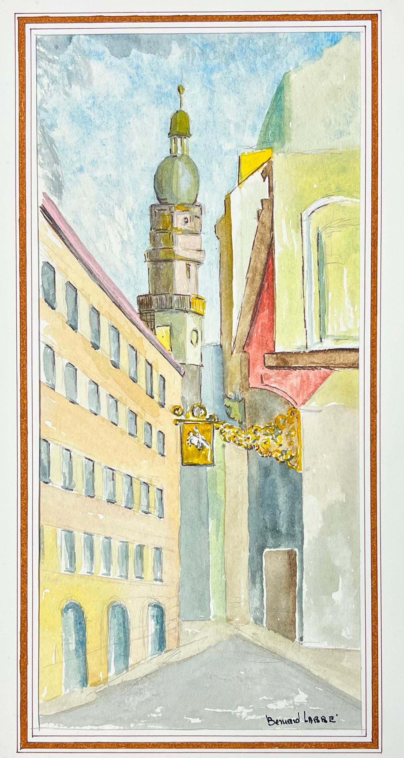 Peinture moderniste/ cubiste des années 1950 - Down The French Streets - Painting de Bernard Labbe