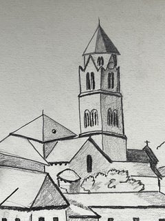 1950's Modernist/ Cubist Painting - Drawing Church and houses