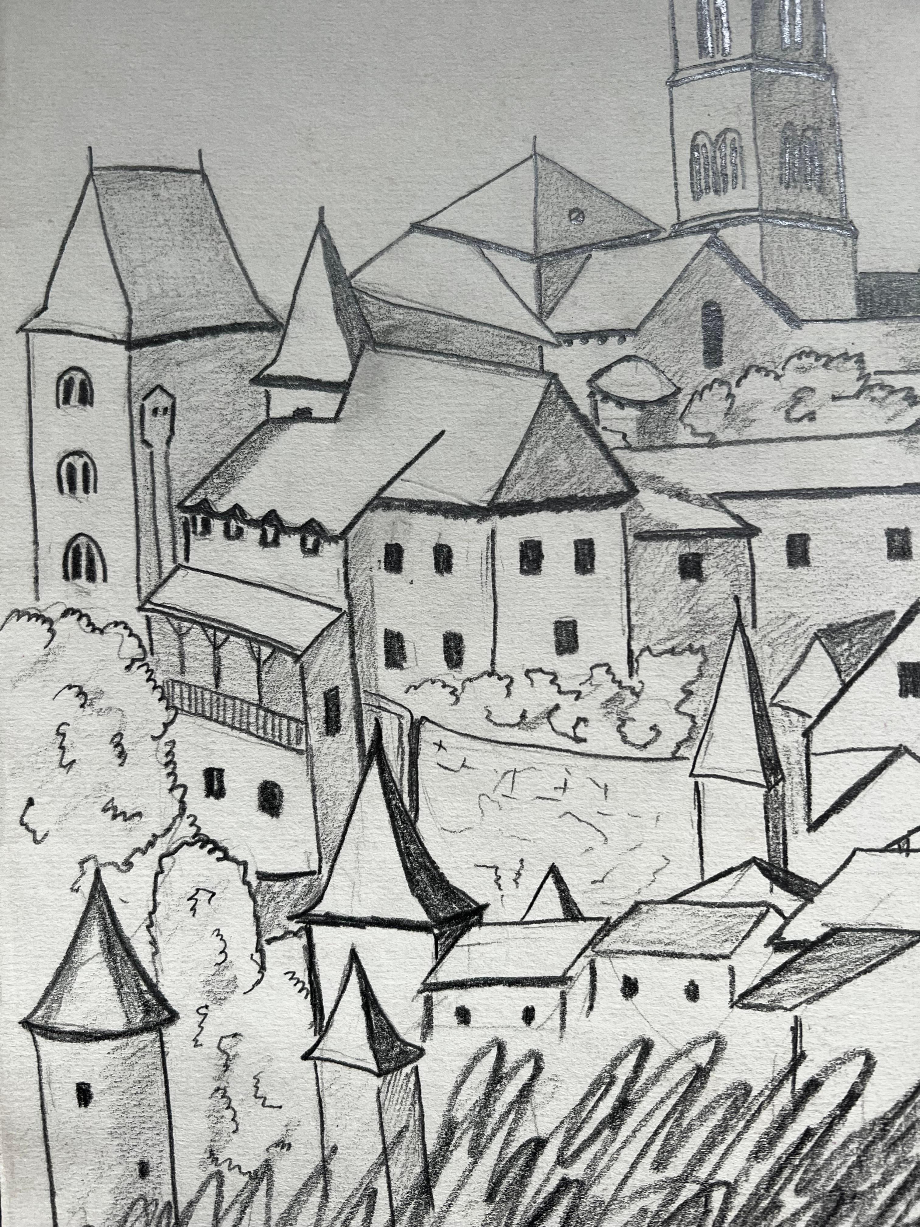 French Landscape
by Bernard Labbe (French mid 20th century)
original pencil drawing on artist paper, unframed
size: 11 x 9.5 inches
condition: very good and ready to be enjoyed

provenance: the artists atelier/ studio, France (stamped verso)