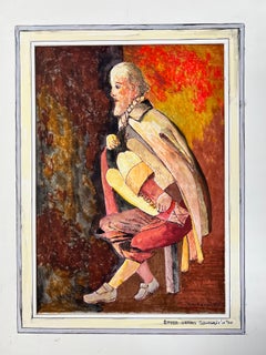 Peinture moderniste/ cubiste des années 1950 - Figure jouant de l'accordéon