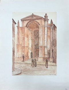 Peinture moderniste/ cubiste des années 1950 - Figures de cathédrales françaises