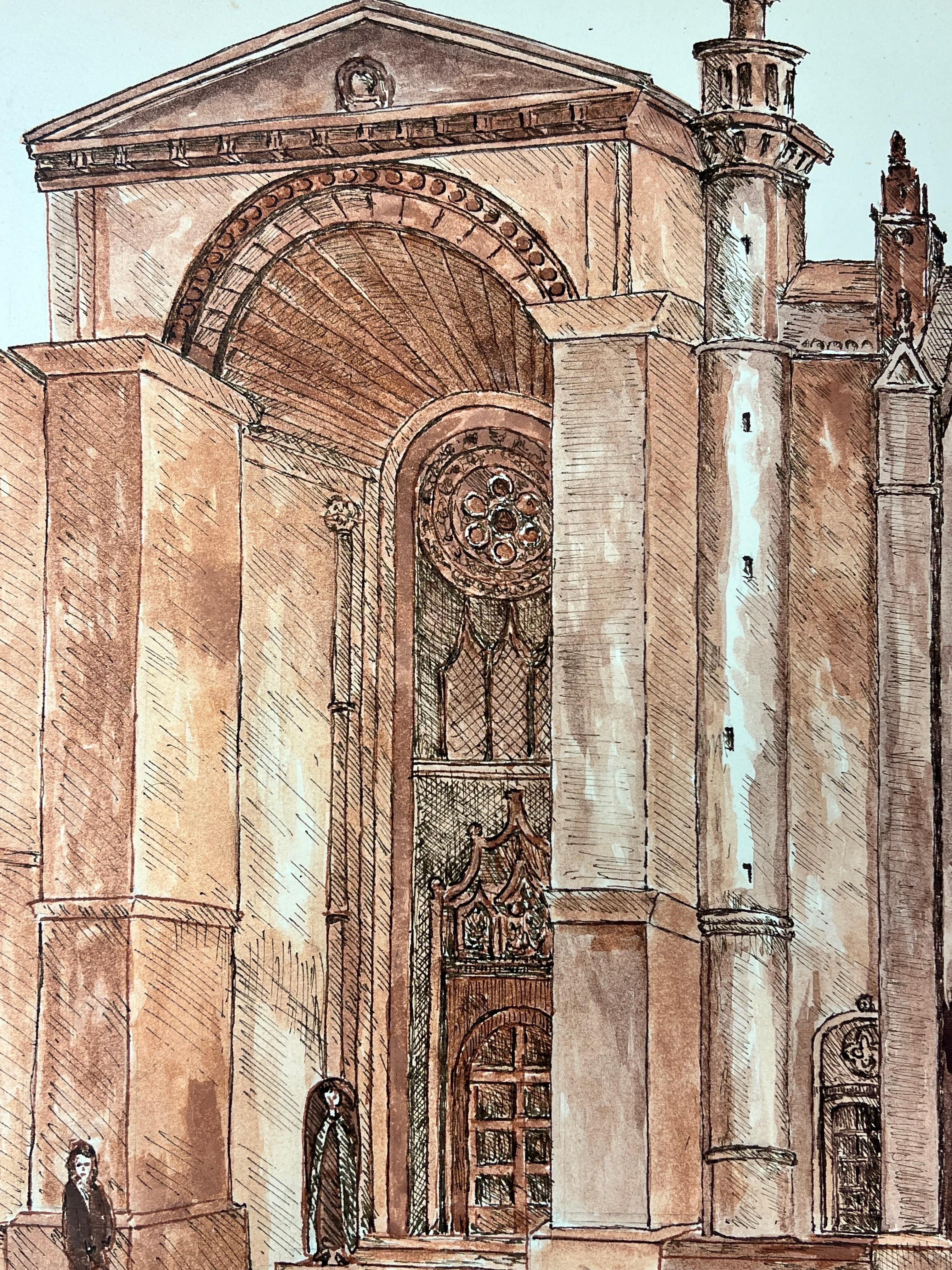 Pittura modernista/cubista degli anni '50 - Figure nella cattedrale francese in vendita 1