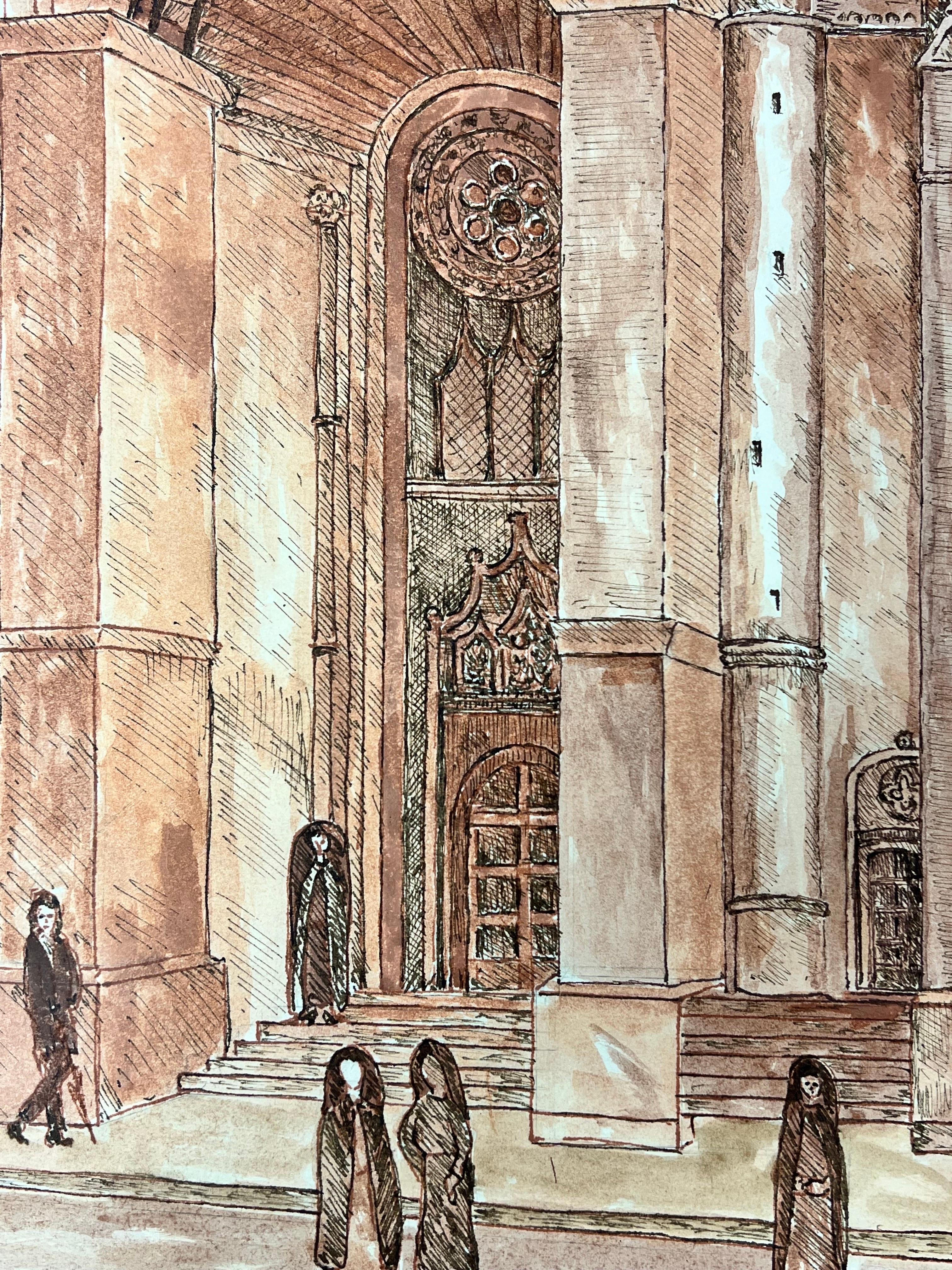 Pittura modernista/cubista degli anni '50 - Figure nella cattedrale francese in vendita 2