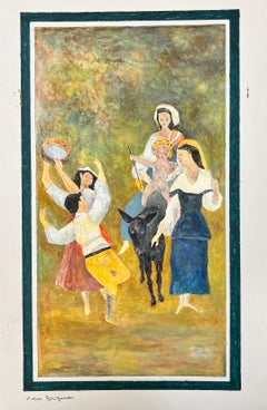 Peinture moderniste/ cubiste des années 1950 - Figures célébrant la vie