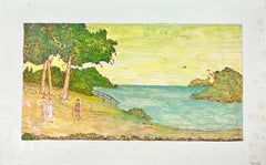 Modernistisches/ kubistisches Gemälde der 1950er Jahre – Figuren am Strand