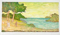 Modernistisches/ kubistisches Gemälde der 1950er Jahre – Figuren am Strand