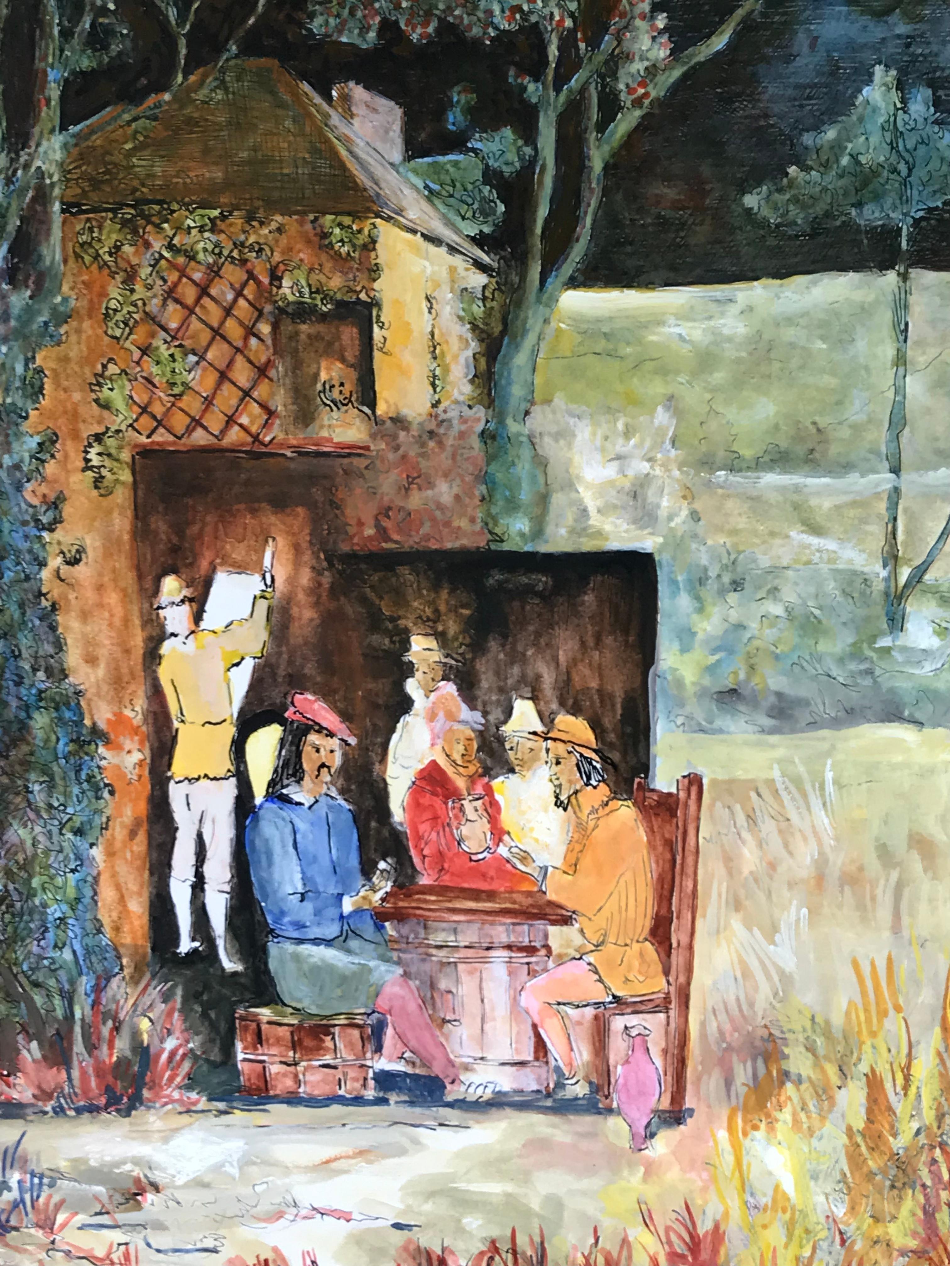 1950's Modernist/ Cubist Painting - Figuras En El Bosque Acuarela - Art de Bernard Labbe