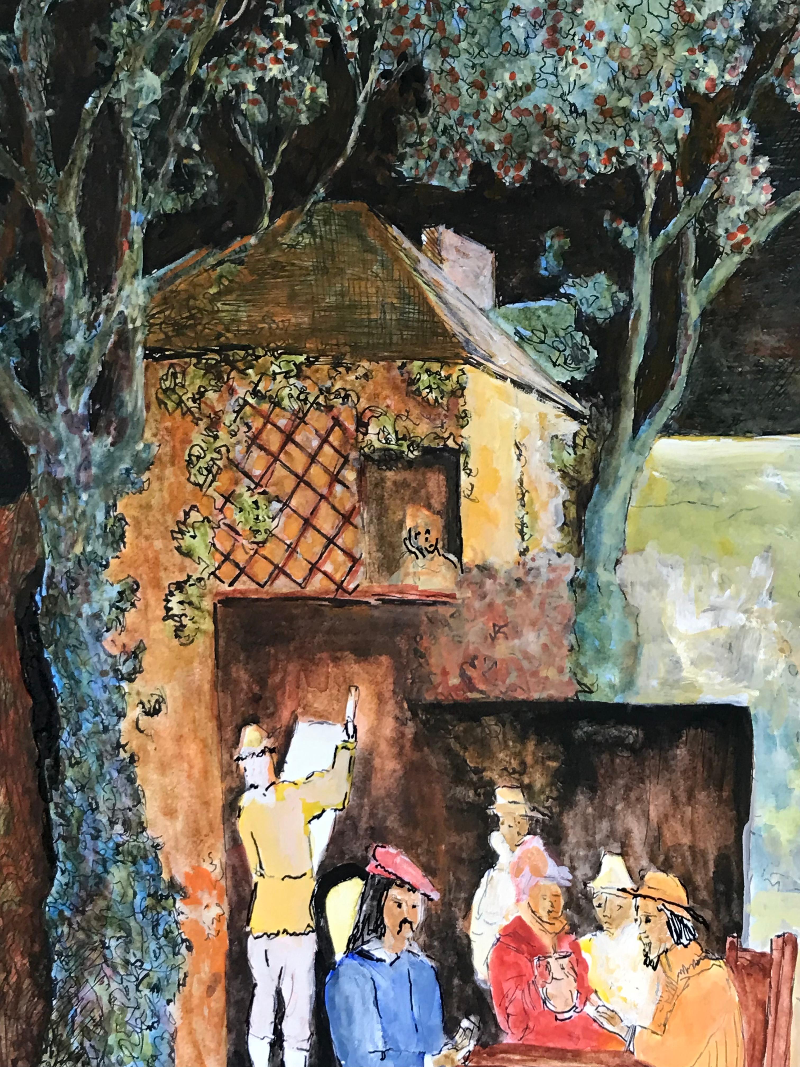 1950's Modernist/ Cubist Painting - Figuras En El Bosque Acuarela - Figurative Art Marrón de Bernard Labbe