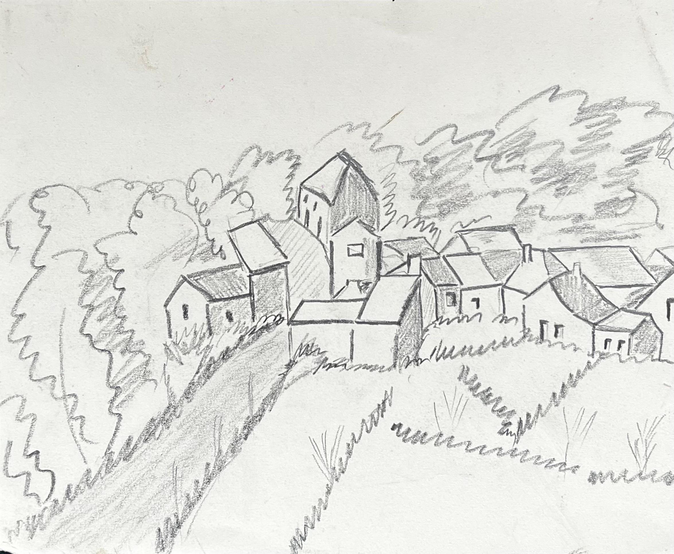 1950's Modernist/ Cubist Painting - Fine Pencil Drawing French Landscape