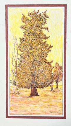 1950's Modernist/ Cubist Painting - French Autumn Tree Landscape