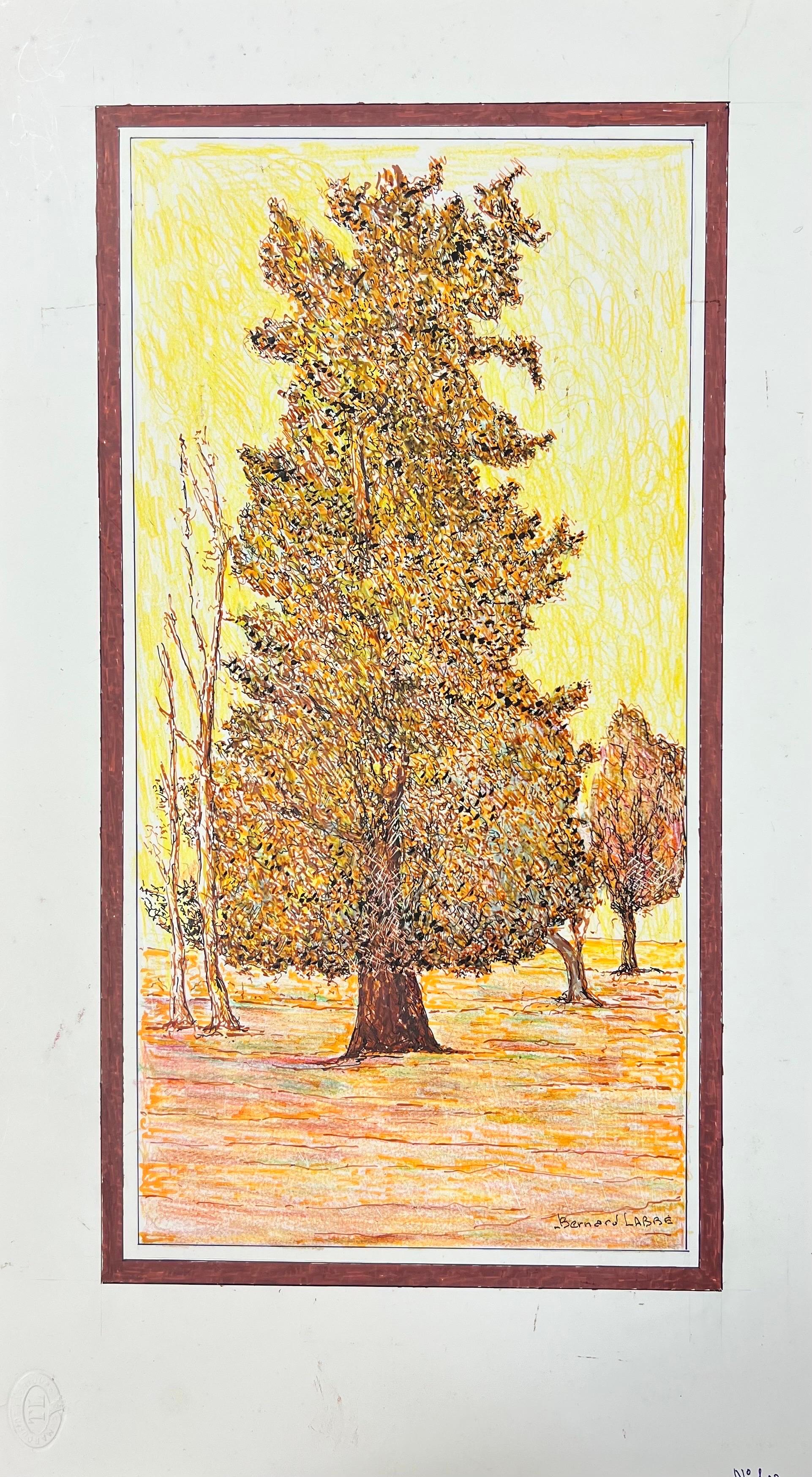 1950's Modernist/ Cubist Painting - French Autumn Tree Landscape