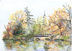 1950's Modernist/ Cubist Painting - French Bridge Scene