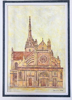 Modernistisches/kubistisches Gemälde aus den 1950er Jahren - Französische Kathedrale