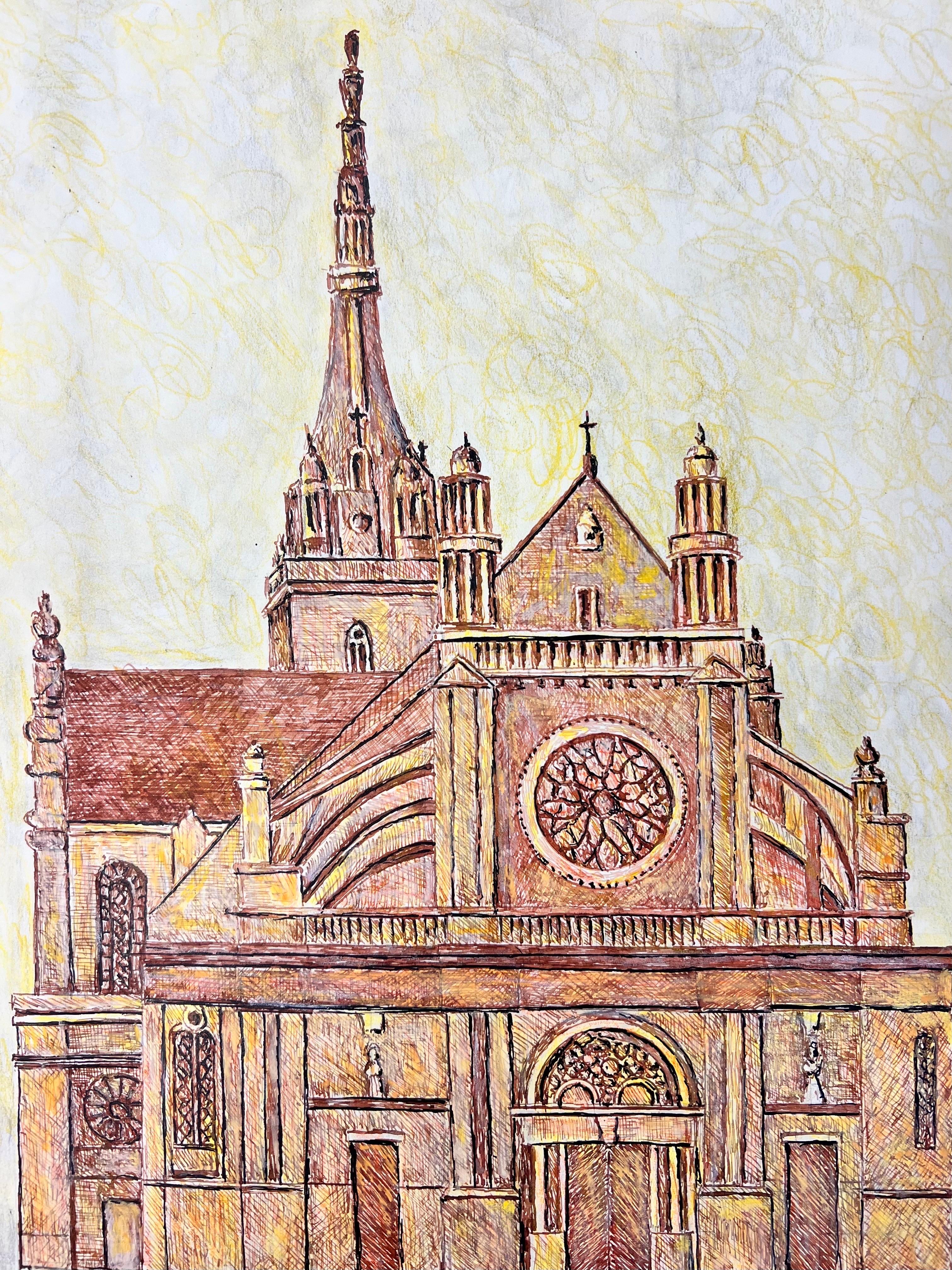 Pintura modernista/cubista de los años 50 - Catedral francesa - Painting Moderno de Bernard Labbe