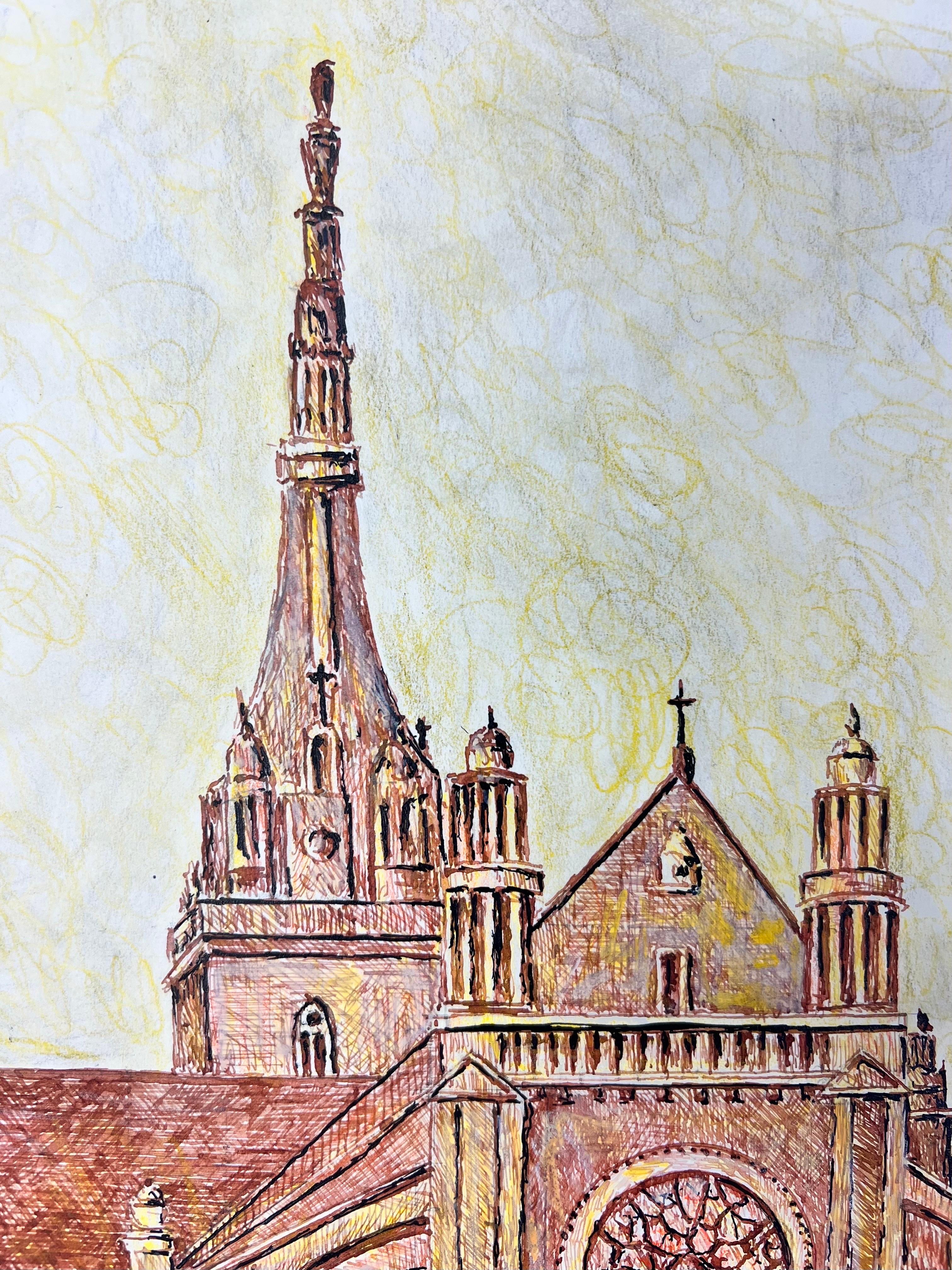Pintura modernista/cubista de los años 50 - Catedral francesa en venta 1