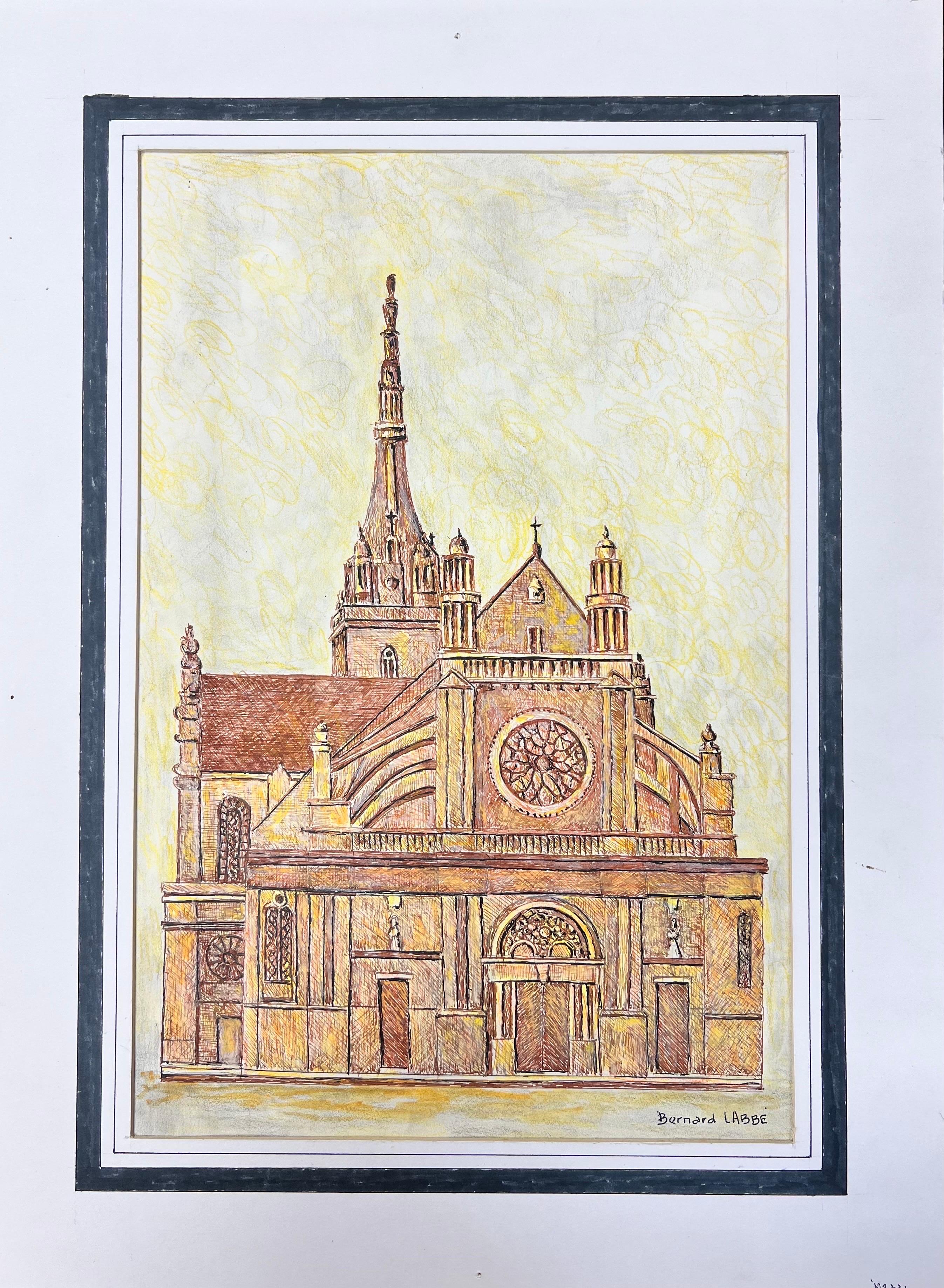 1950's Modernist/ Cubist Painting - French Cathedral