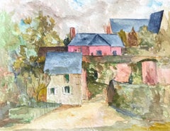 1950
s Modernist/ Cubist Painting - French Houses Up The Hill