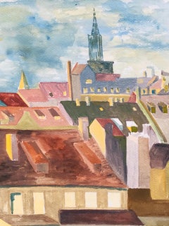 Pittura modernista/cubista degli anni '50 - Paesaggio francese