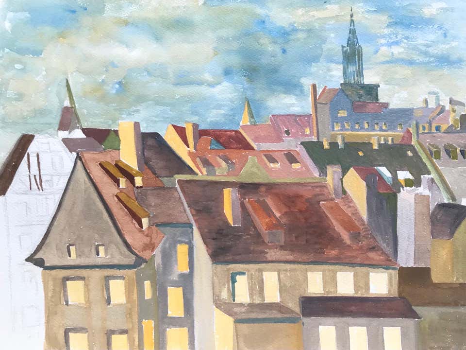 Bernard Labbe - 1950's Modernist/ Cubist Painting - Blue French ...