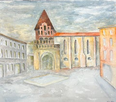 1950's Modernist/ Cubist Painting - French Town Sqaure
