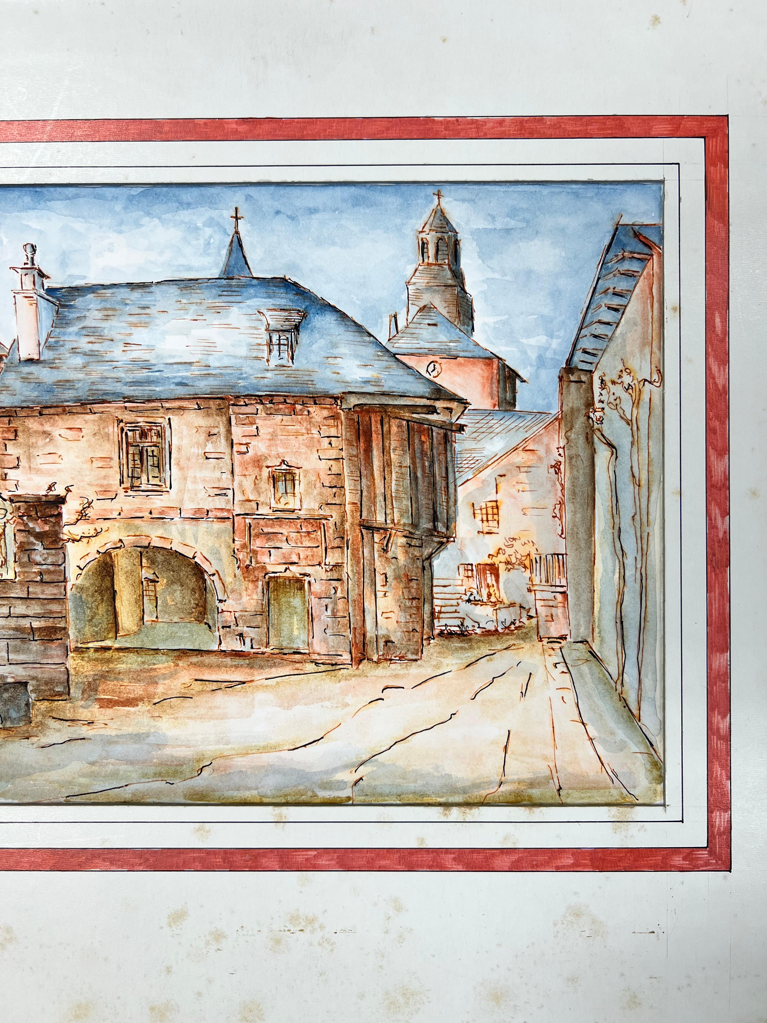 Paisaje francés
de Bernard Labbe (French mid 20th century)
gouache original sobre cartulina, montado en un marco
tamaño: 15,5 x 15 pulgadas
estado: muy bueno, el marco de cartón está ligeramente manchado, pero se puede separar fácilmente del