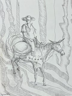 1950's Modernist/ Cubist Painting - Horse and Cowboy Illustration
