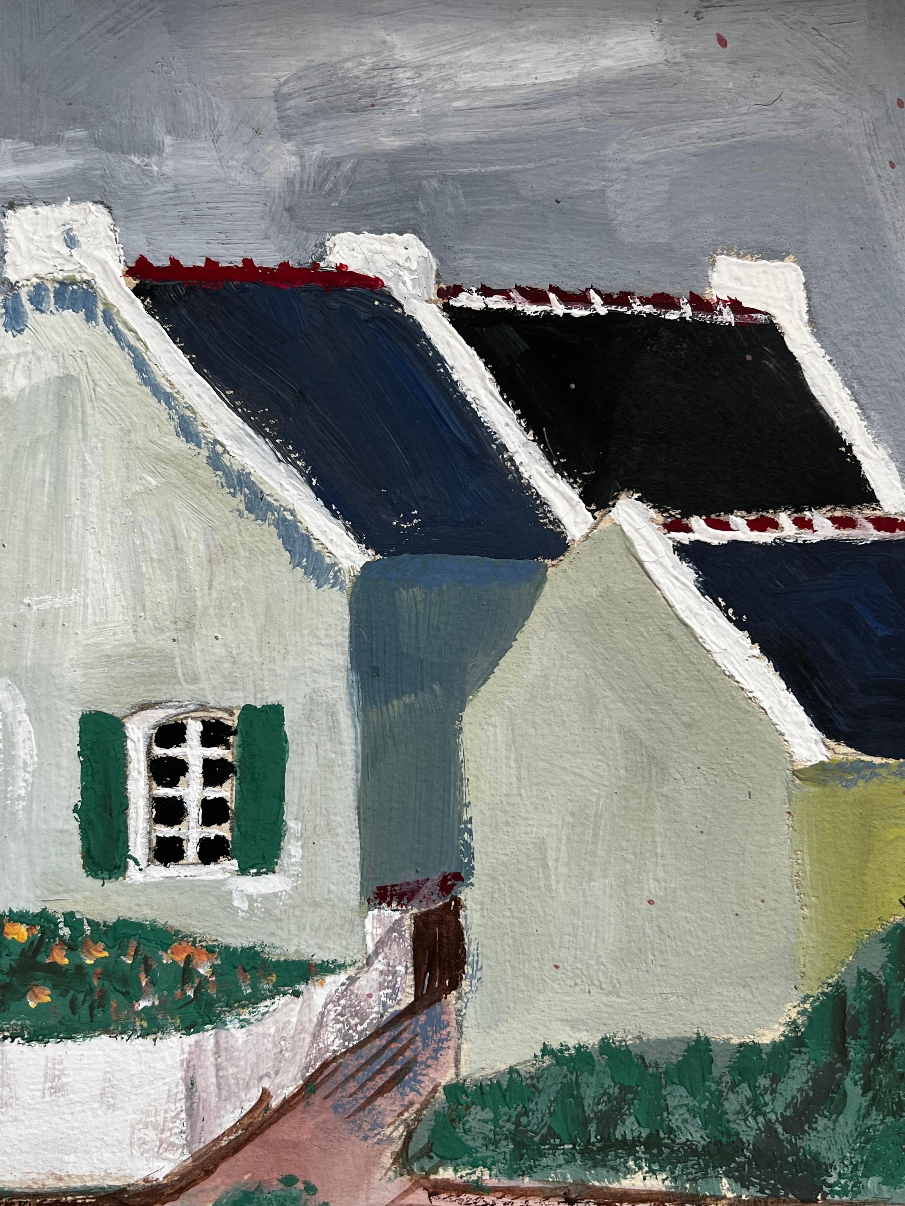 1950's Modernist/ Cubist Painting - Houses In Street - Art by Bernard Labbe