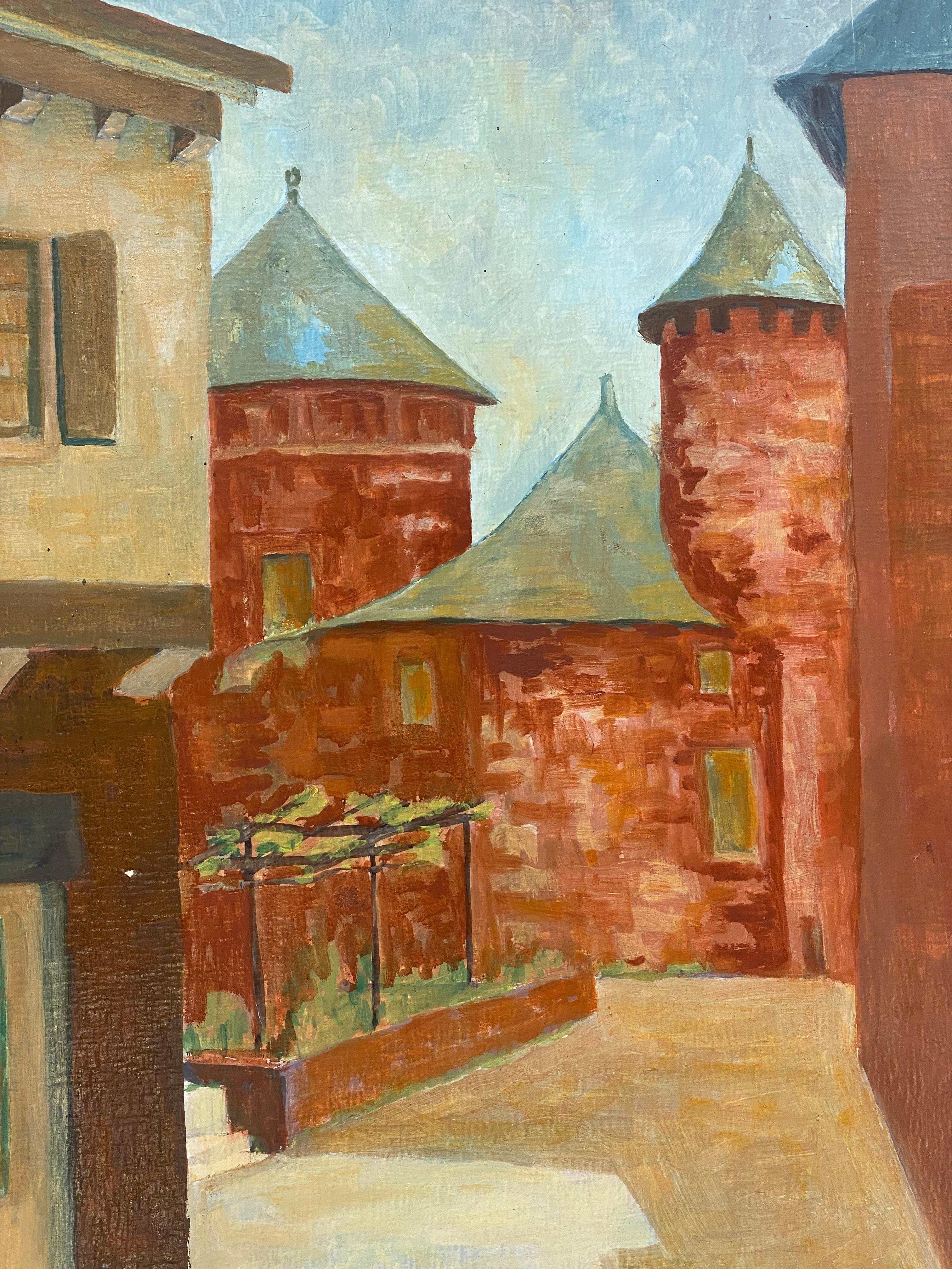 Modernistische/ kubistische Gemälde der 1950er Jahre – „Into The French Autumnal Town“ – Art von Bernard Labbe