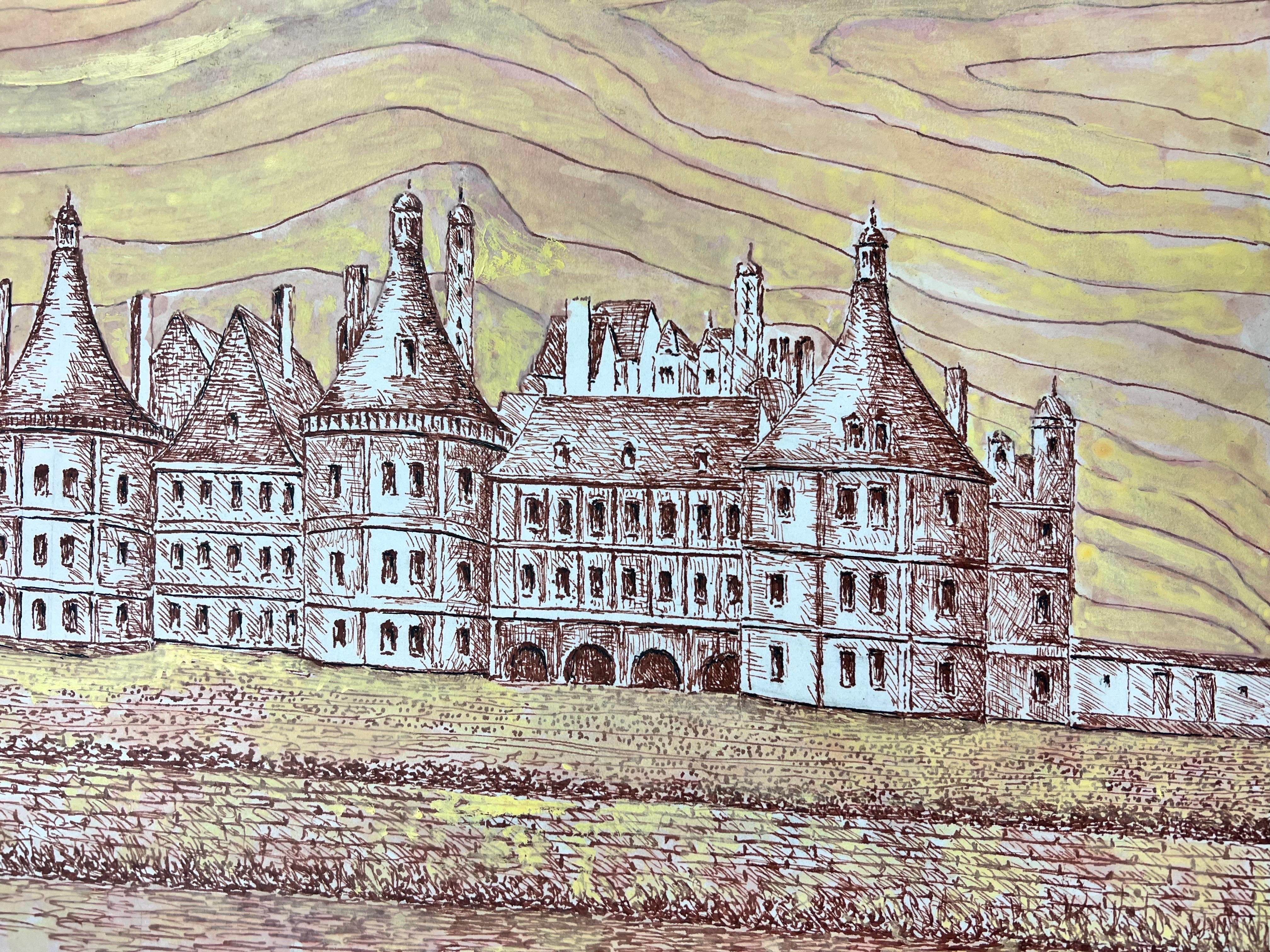 1950's Modernist/ Cubist Painting - Large French Chateau  For Sale 1