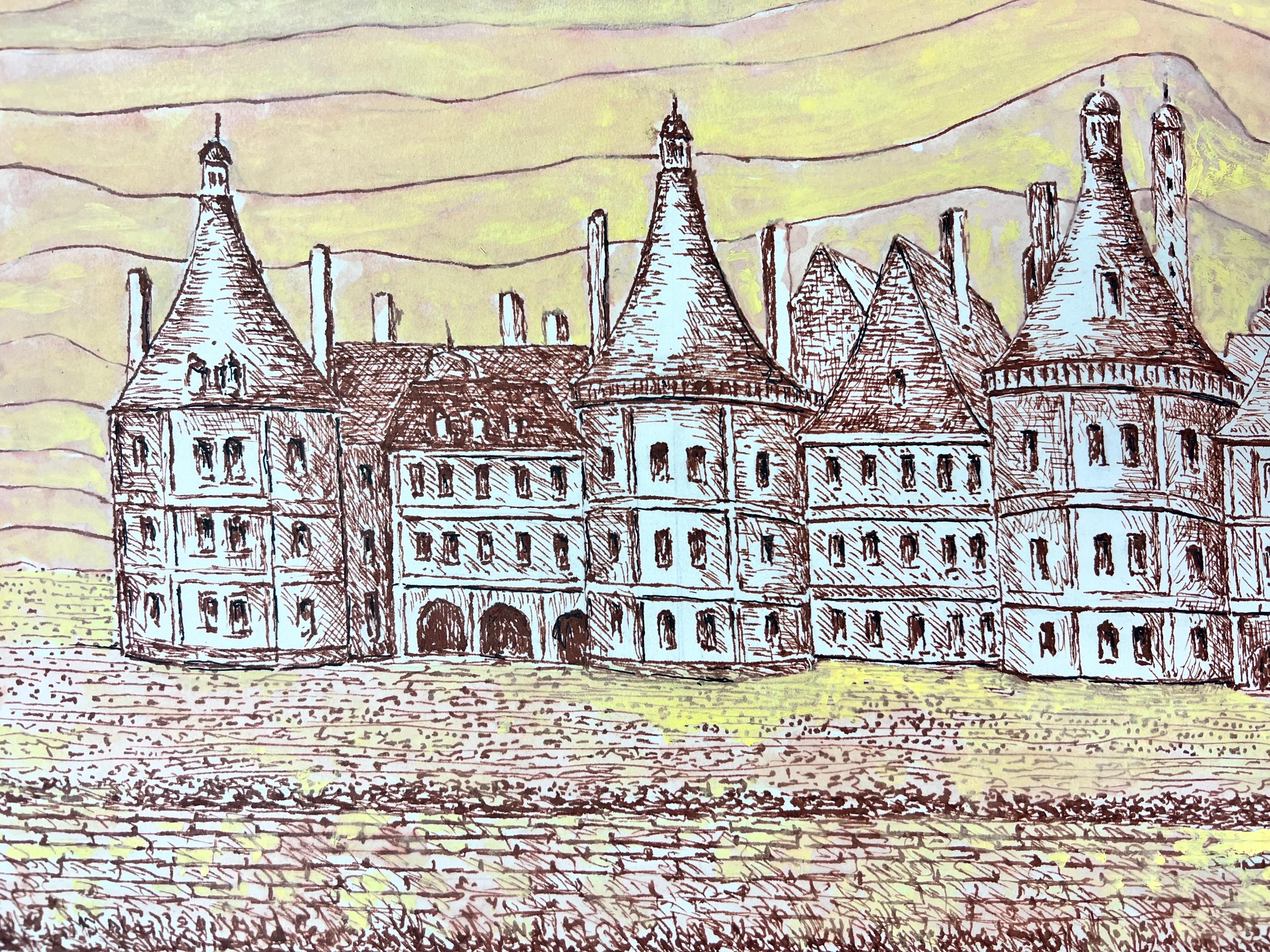 1950's Modernist/ Cubist Painting - Large French Chateau  For Sale 4