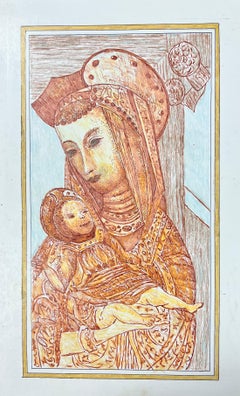 Modernistisches/kubistisches Gemälde der 1950er Jahre – Mutter- und Kindfiguren