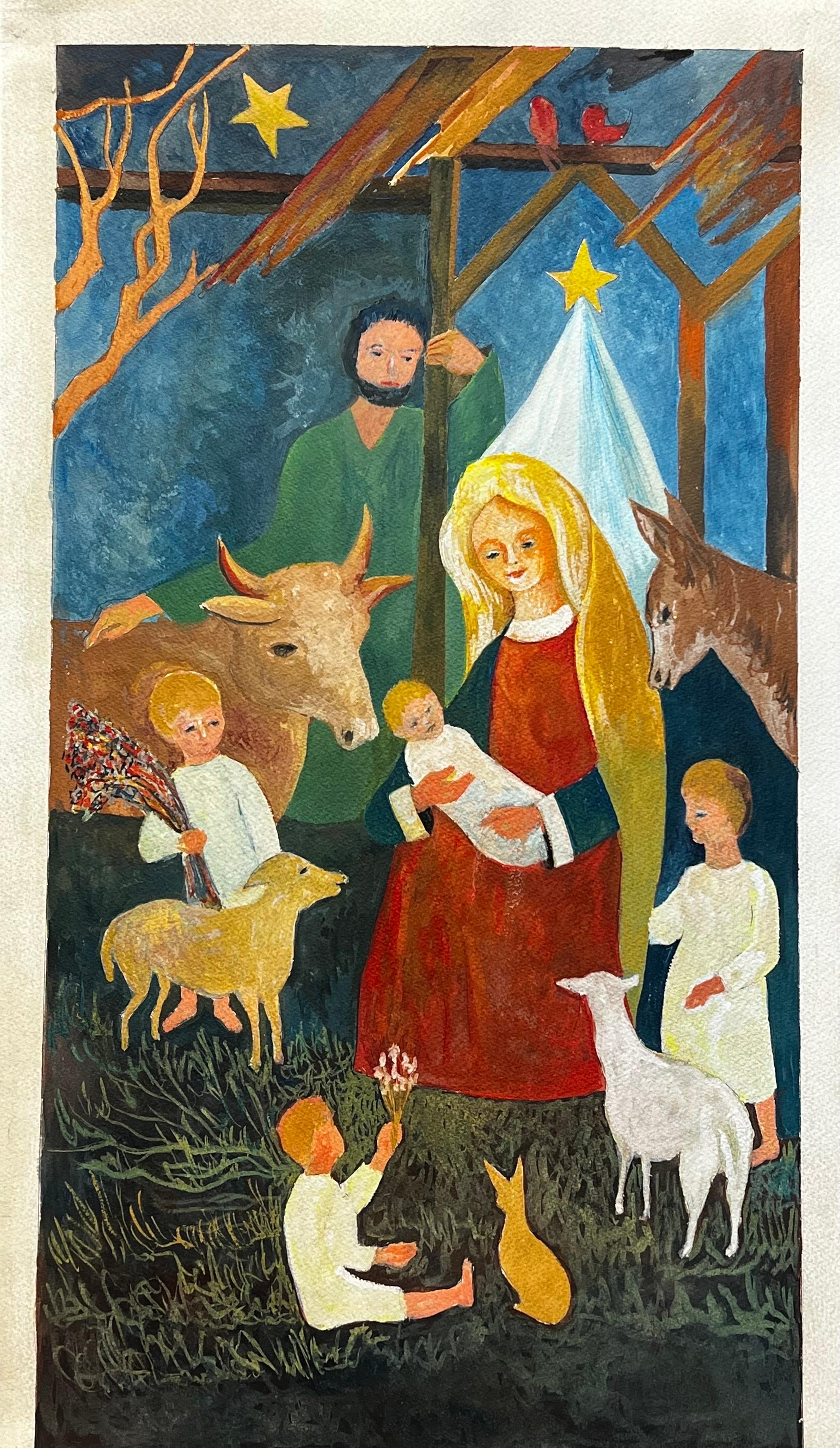 1950's Modernist/ Cubist Painting - Nativity Scene - Art by Bernard Labbe