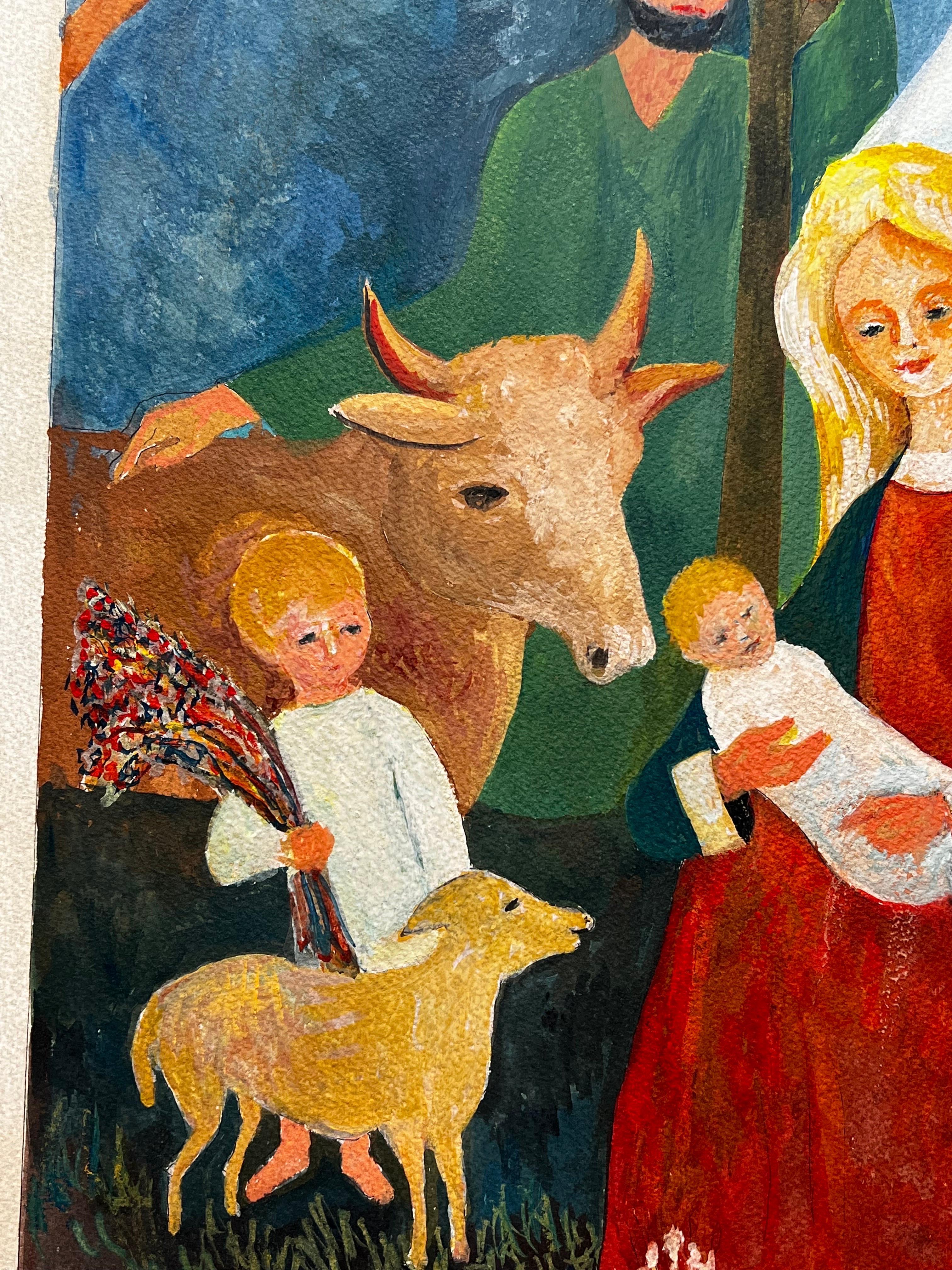 1950's Modernist/ Cubist Painting - Nativity Scene - Black Figurative Art by Bernard Labbe