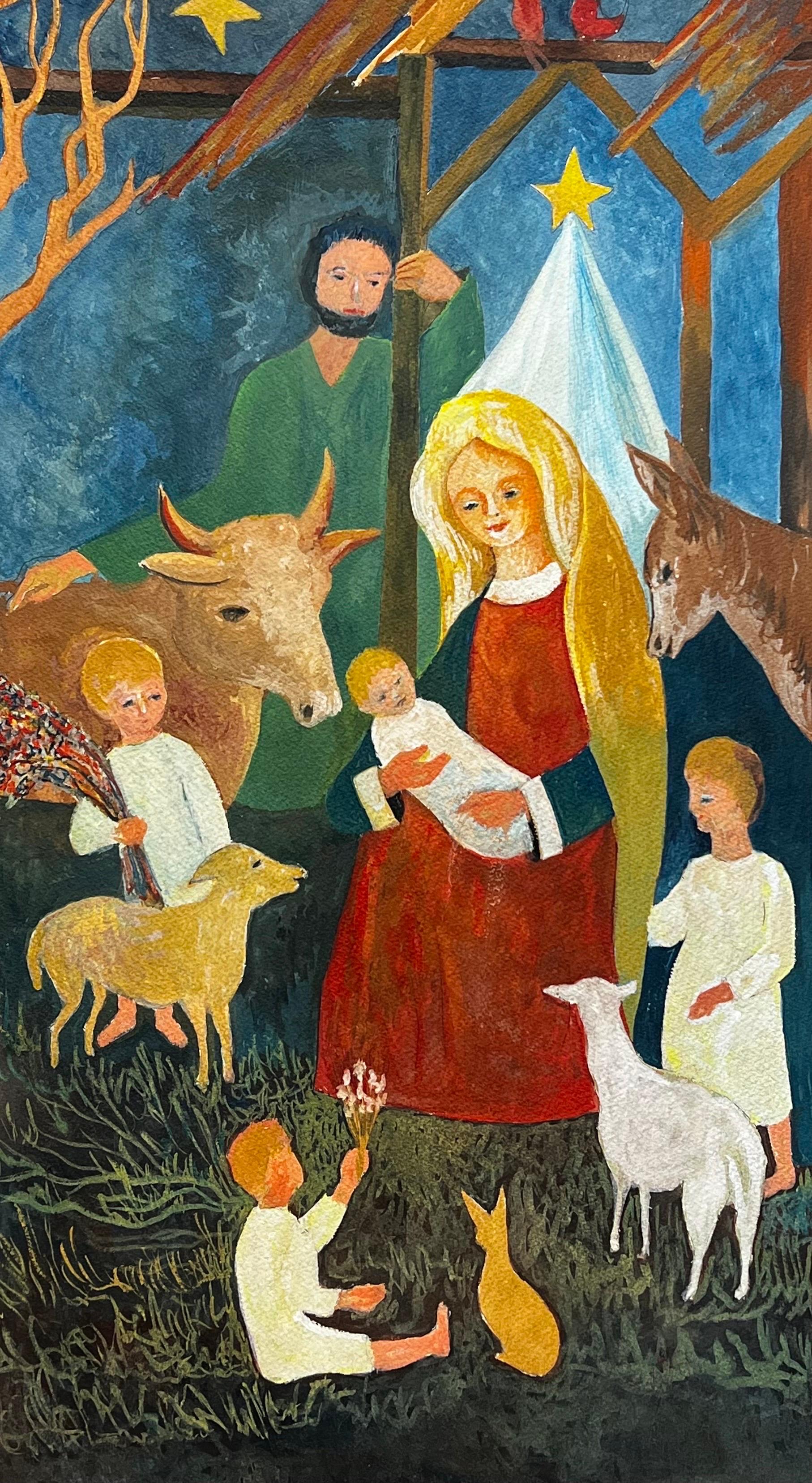 Bernard Labbe Figurative Art - 1950's Modernist/ Cubist Painting - Nativity Scene