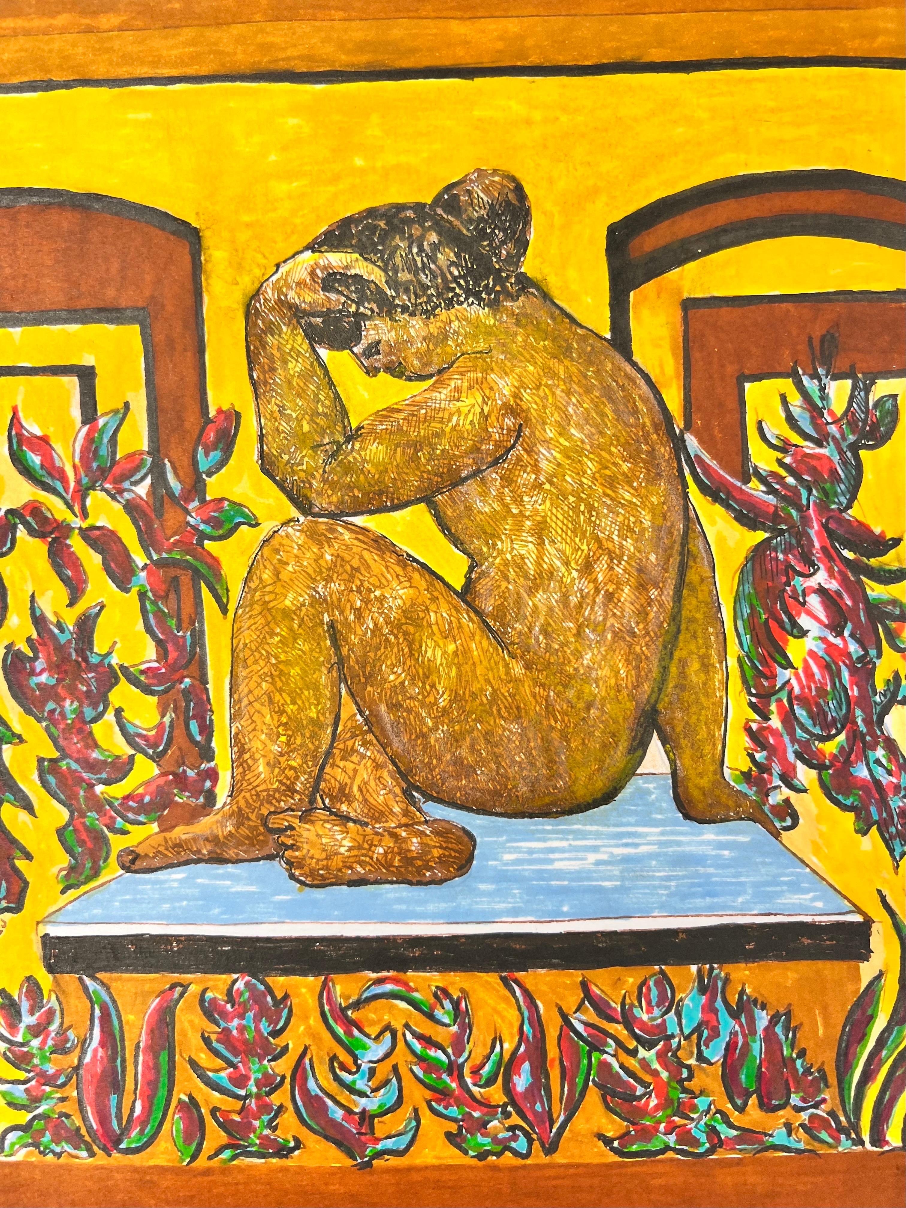 1950's Modernist/ Cubist Painting - Posed Nude FIgure - Art Moderno de Bernard Labbe