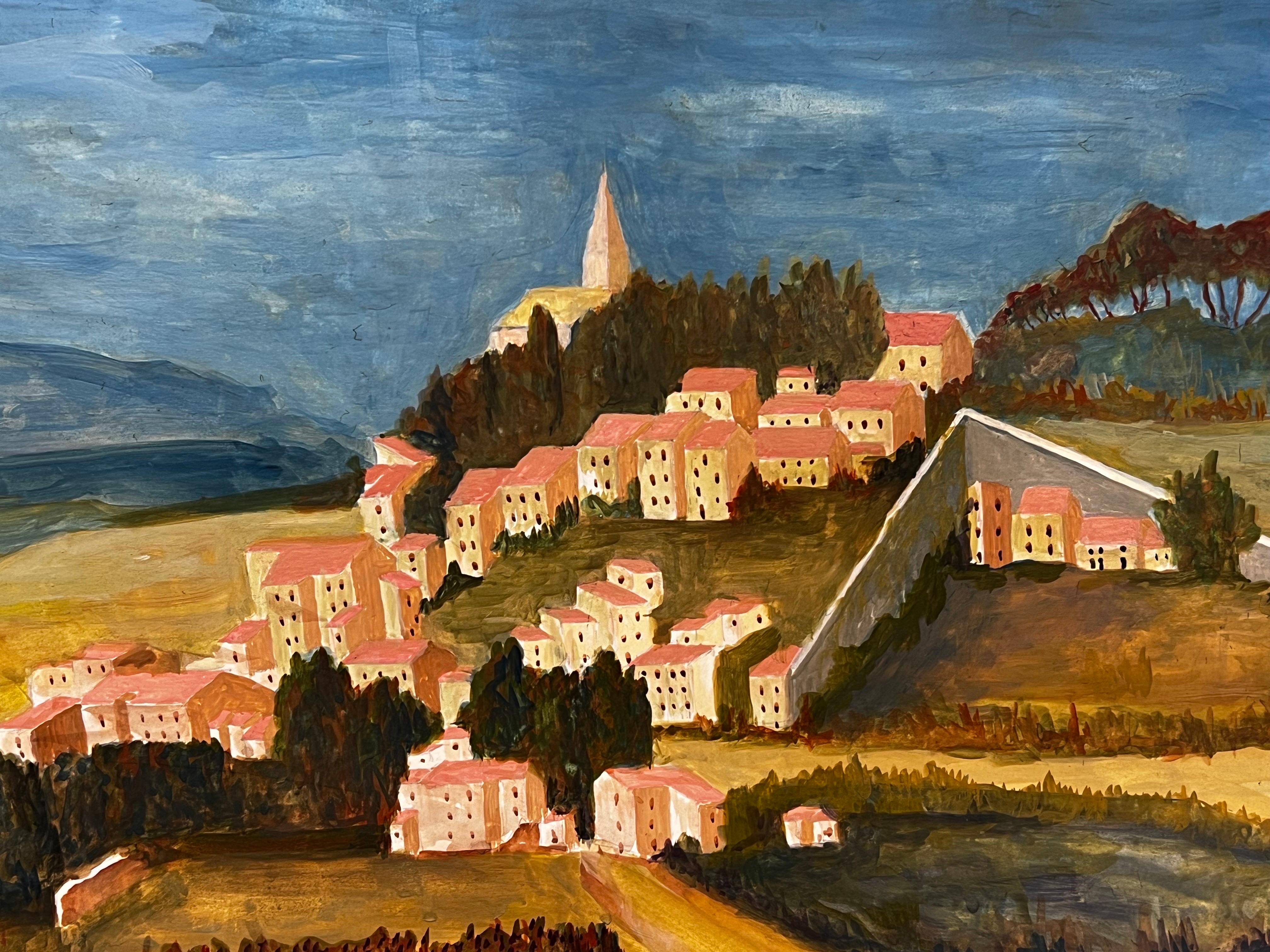Peinture moderniste/ cubiste des années 1950 - Superbe paysage français des années 1950 - Painting de Bernard Labbe