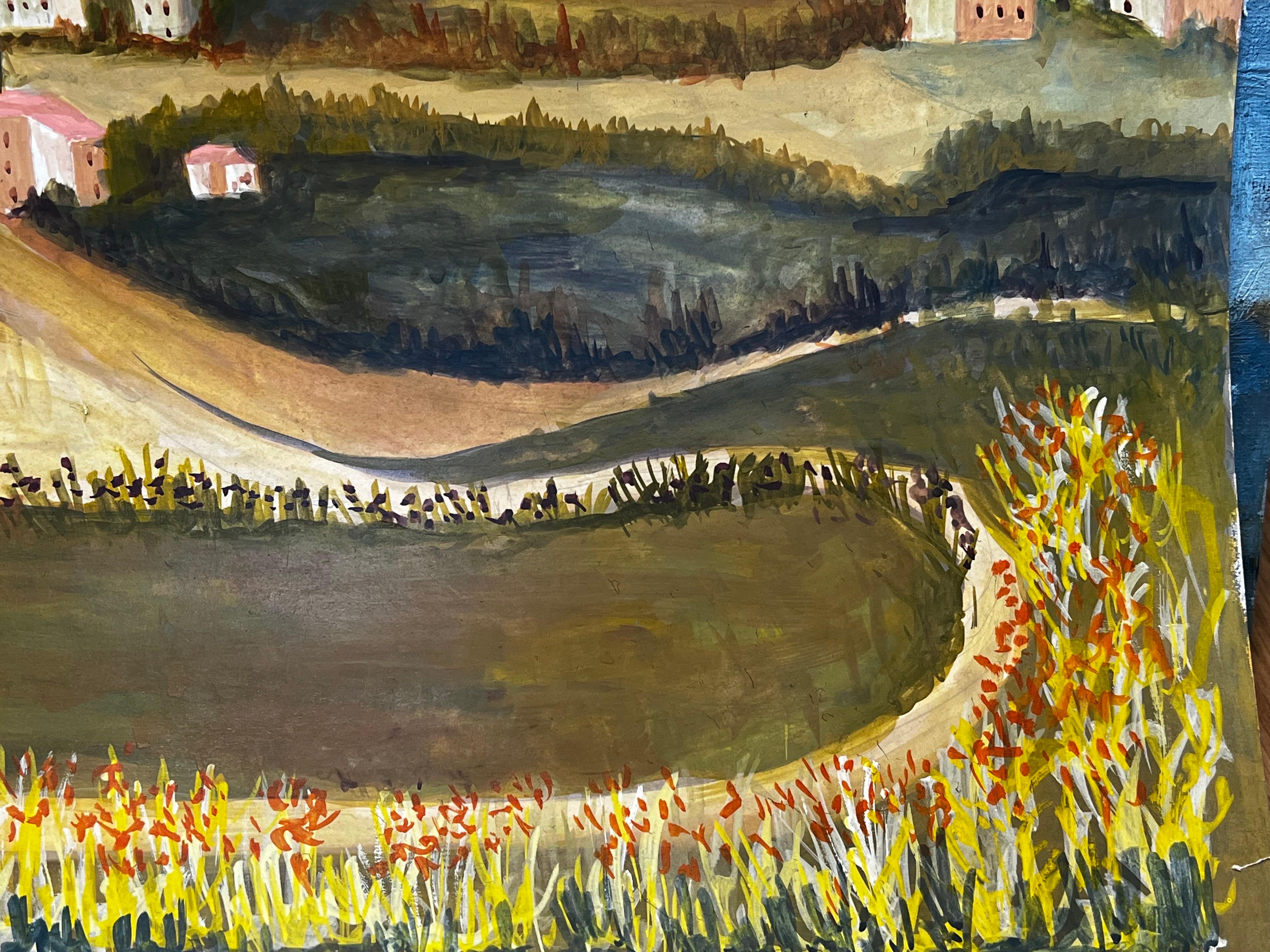 Peinture moderniste/ cubiste des années 1950 - Superbe paysage français des années 1950 - Gris Landscape Painting par Bernard Labbe