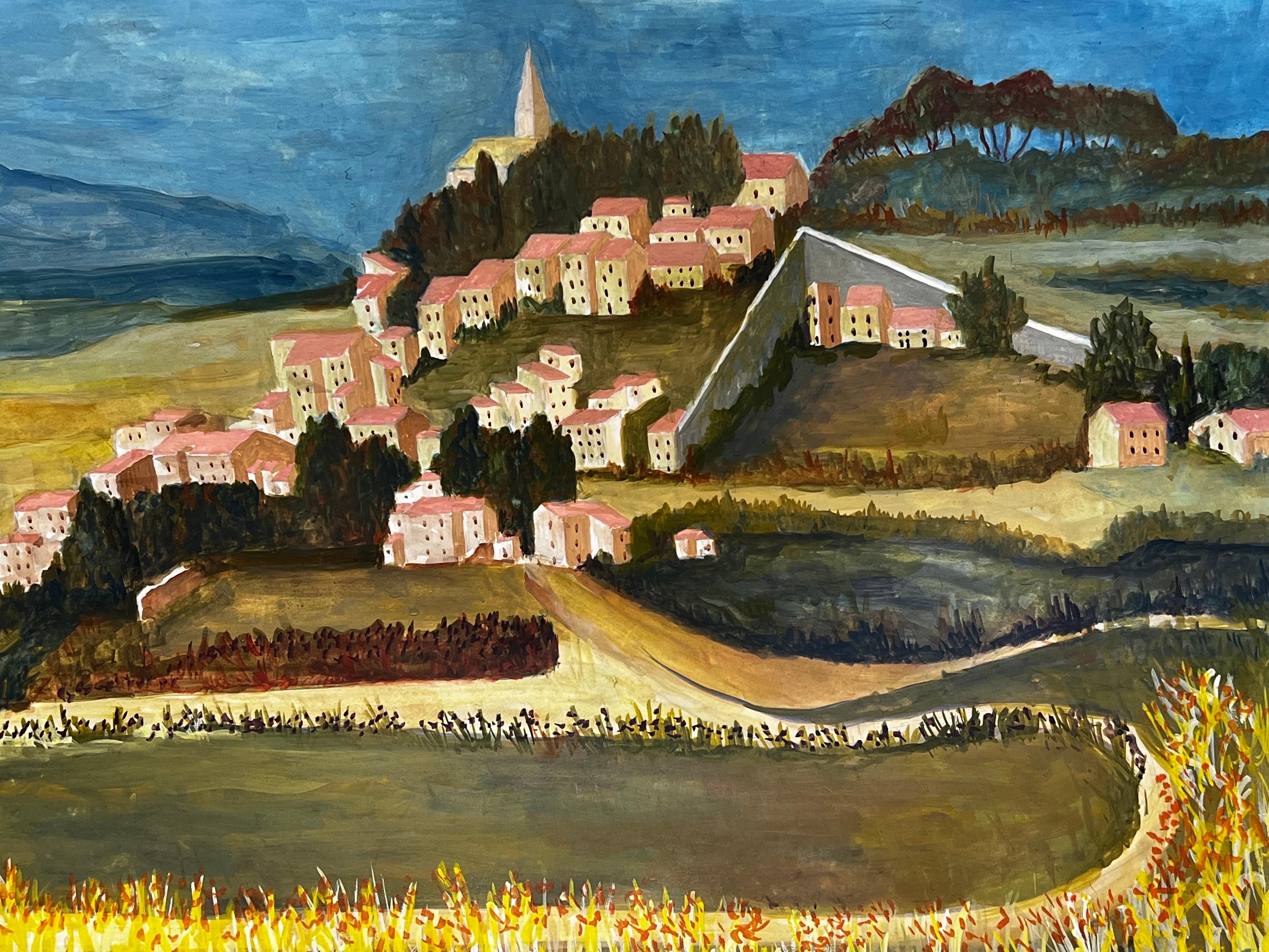 Landscape Painting Bernard Labbe - Peinture moderniste/ cubiste des années 1950 - Superbe paysage français des années 1950