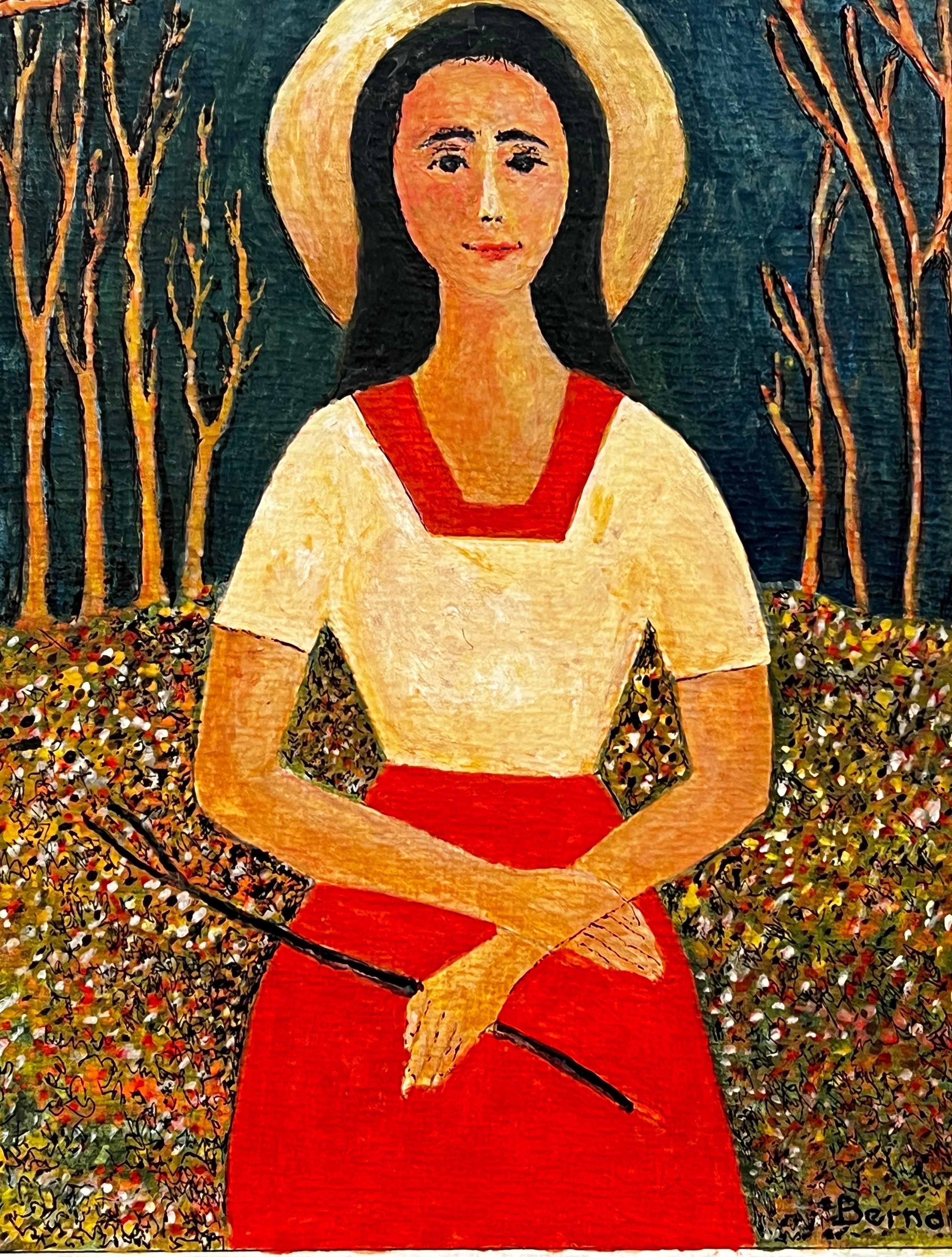 1950's Modernist/ Cubist Painting - The Girl In The Forest For Sale 1