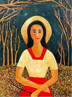 Pintura modernista/cubista de los años 50 - La niña en el bosque