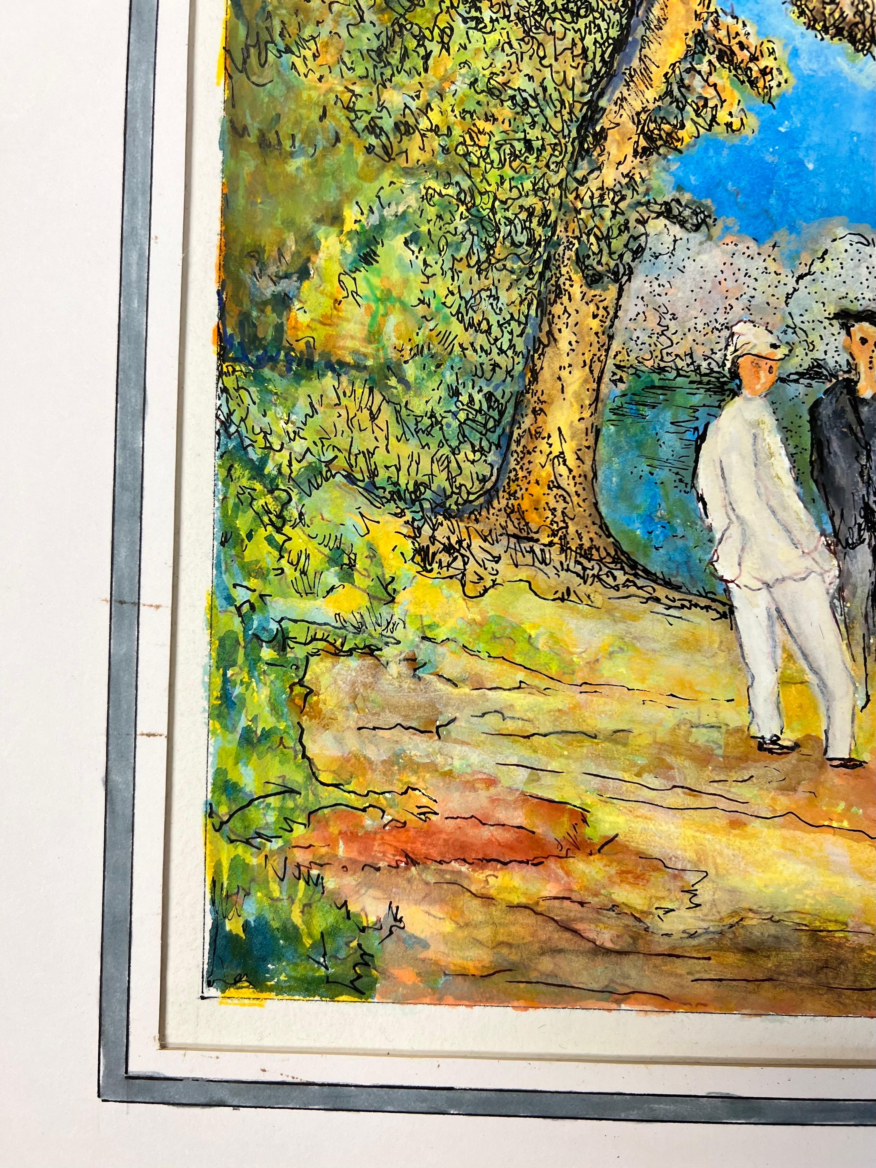 Pintura modernista/cubista de los años 50 - Tres figuras traviesas en el bosque en venta 1