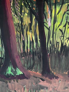 1950s Modernist Gouache Painting of Tree Trunks, Mid-20th Century