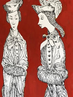 Pittura modernista/cubista degli anni '50 - Due belle caricature femminili